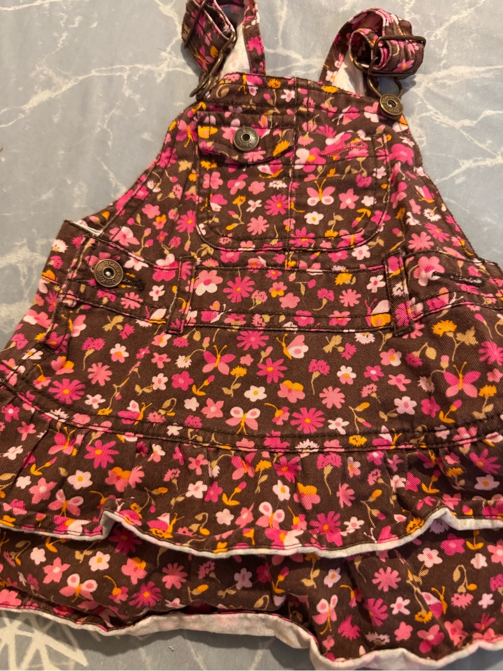OshKosh B'gosh Brown Overall Dress with Pink & Yellow Floral Print